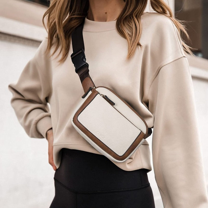 Wholesale Women's PU Waterproof Waist Bag, Retro Color Block Single Shoulder Crossbody Bag